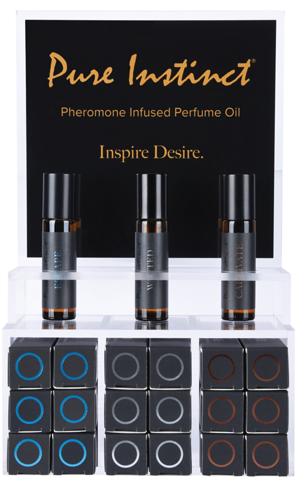 "Pure Instinct Pheromone Infused Perfume Oil Men Acrylic Cube Display with Testers (22 Pcs) PIN4100-99"