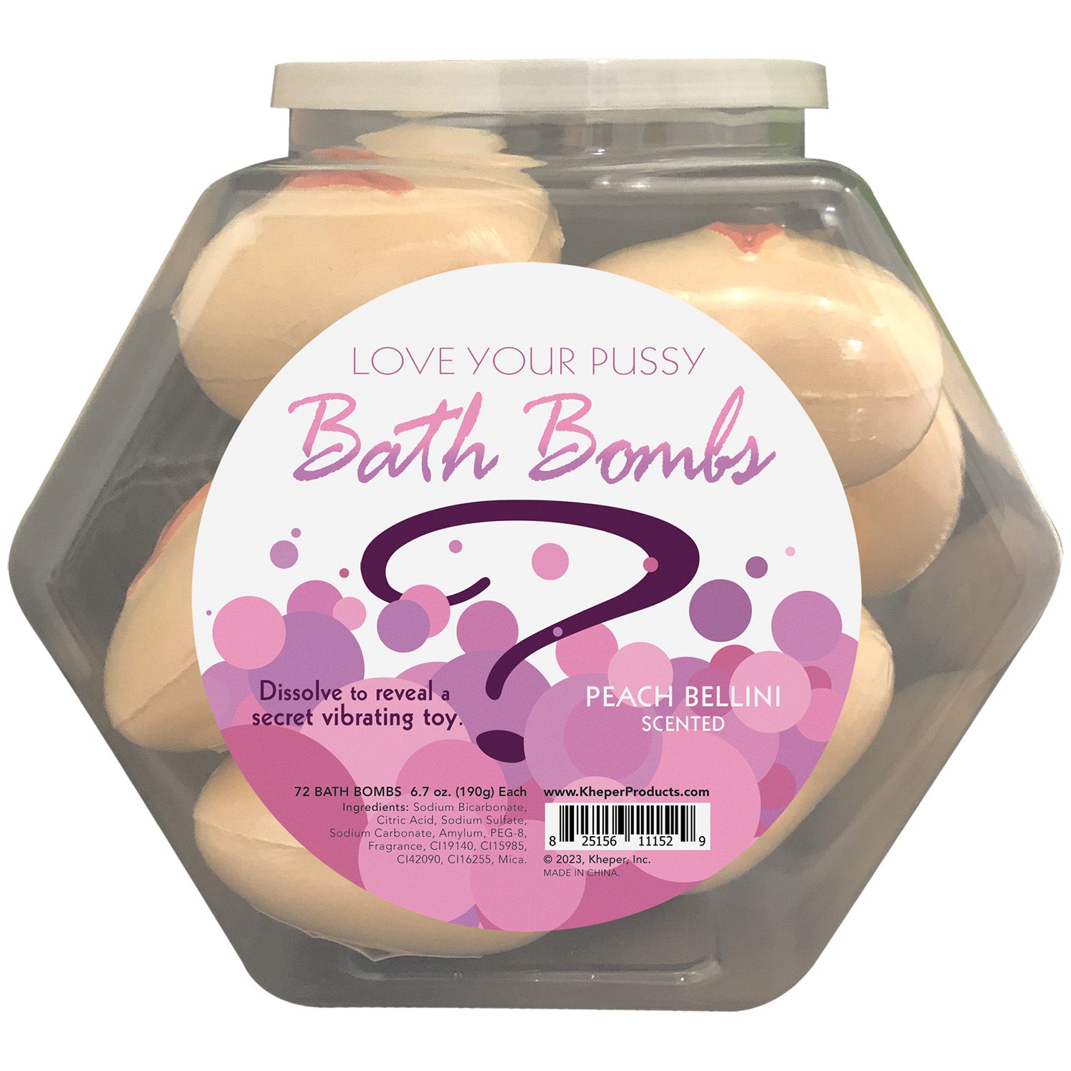 Love Your Pussy Bath Bomb Fishbowl Display of 9  Units - Peach Bellini KG-BGR24FB