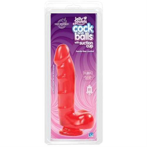 "Jelly Jewels - Cock and Balls With Suction Cup - Red DJ7013-01"