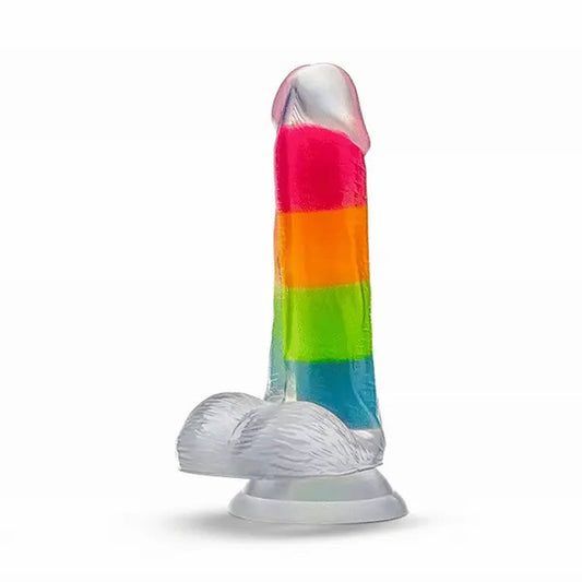 "Neo Elite Glow in the Dark Rainbow Rave 6.5 Silicone Dual Density Dildo Multicolored BL-82409"