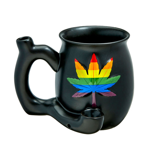 "Embossed Leaf Matt Black Mug - Rainbow Leaf FC-82505"