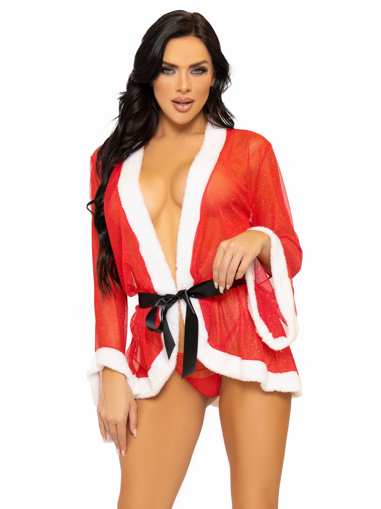 "3 Pc Santa Robe and G-String Set - S/m - Red LA-86140SM"