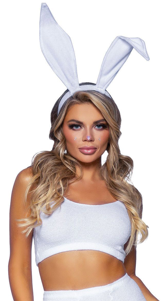 "Bendable Velvet Bunny Rabbit Ears - White LA-A2868-WHT"