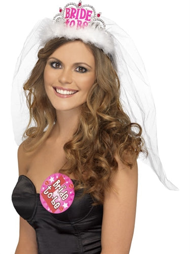 Bride to Be Tiara With Veil - White FV-31913