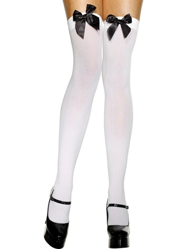 Thigh High Stockings With Black Bow - White FV-42760