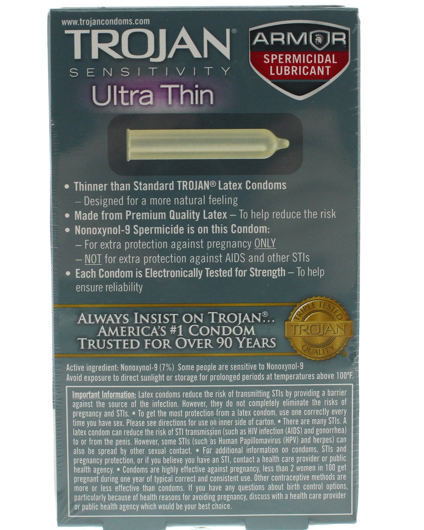 Trojan Sensitivity Ultra Thin Armor Spermicidal Lubricated Condoms 12 Pack TJ92742