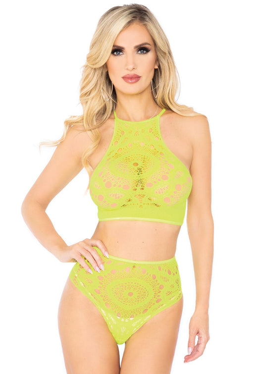 2 Pc Crop Top & Panty - Neon Yellow - M/l LA-81552NYML