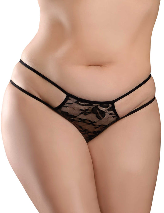 Hookup Panties Crotchless Pleasure Pearls - Black - XL - Xxl PD4828-23